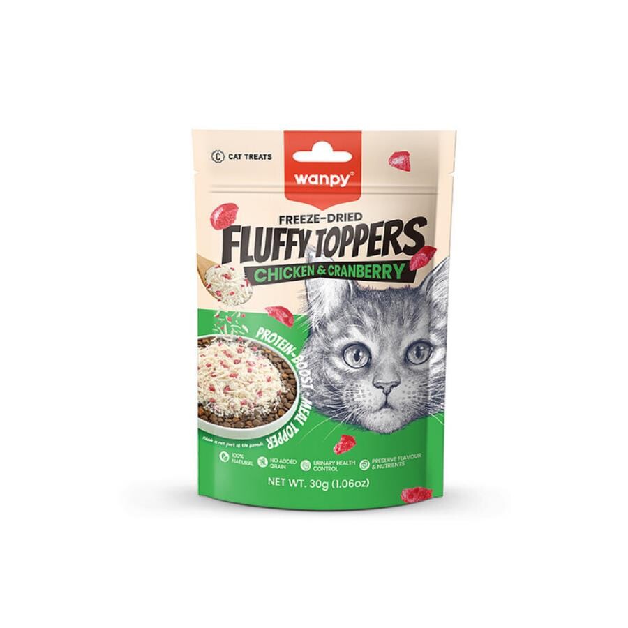 Wanpy Fluffy Topper Dondurularak Kurutulmuş Tavuklu Ve Kızılcıklı Kedi Ödül Maması 30 GR | SRC: Barcode: 6927749811671